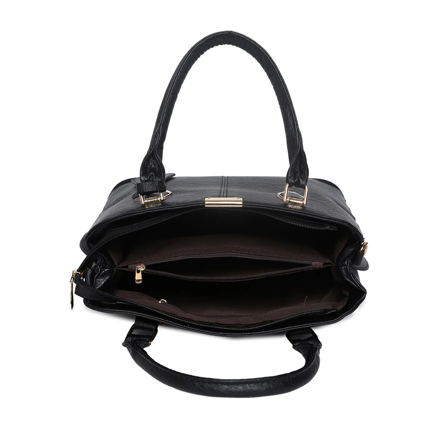 Women's Leather Handbag (Black) - 画像 (4)