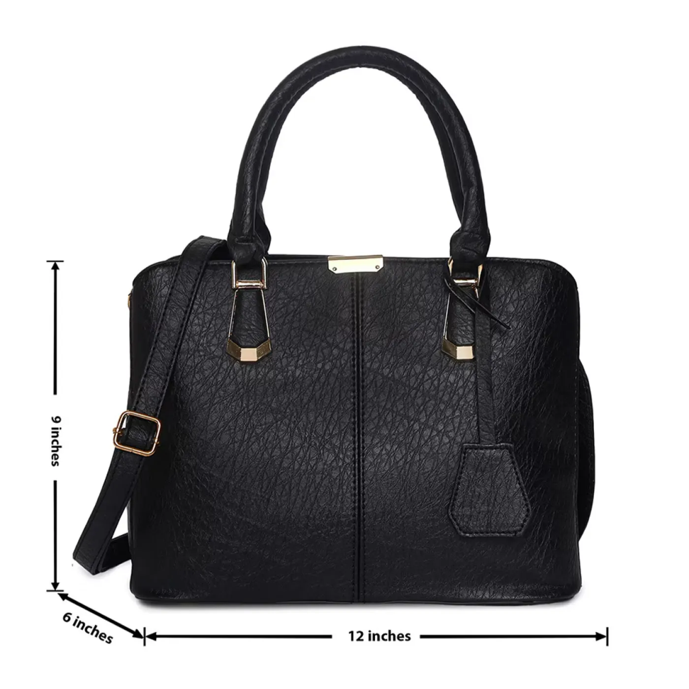 Women's Leather Handbag (Black) - 画像 (5)